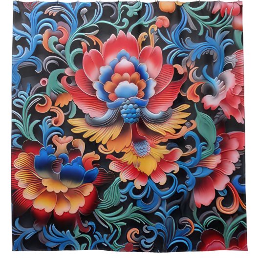 民族カラフルプリントシャワーカーテン シャワーカーテン (正面)