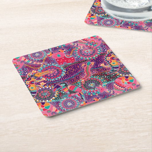 民族スタイル動物型 スクエアペーパーコースター (アングル)