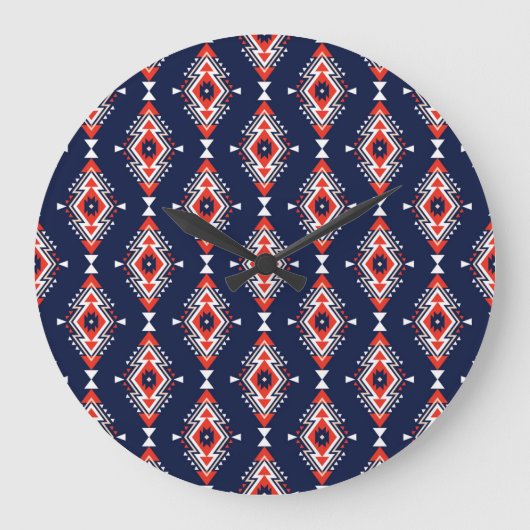 民族スタイル、幾何学的シームレスなパターン。 ラージ壁時計 (正面)