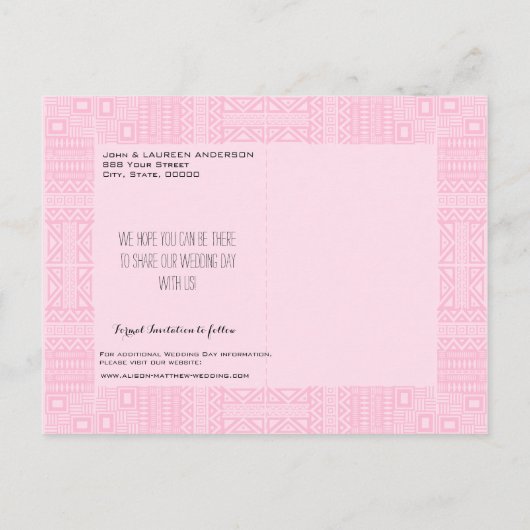 民族デザイン結婚式の日付はがき保存2 案内ポストカード (裏面)