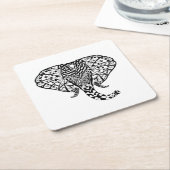 民族パターン象 スクエアペーパーコースター (アングル)