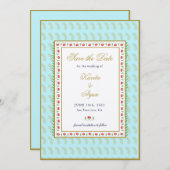 民族フローラフレームインディアン結婚式日付を保存I 招待状 (正面/裏面)