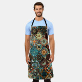 民族フローラ曼荼羅の継ぎ目のない模様。カラフル エプロン (着用した状態)