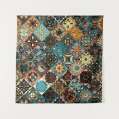 民族フローラ曼荼羅の継ぎ目のない模様。カラフル タペストリー (正面(横))