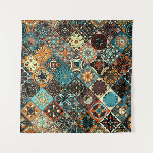 民族フローラ曼荼羅の継ぎ目のない模様。カラフル タペストリー (正面)