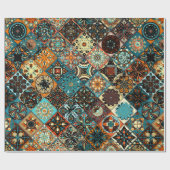 民族フローラ曼荼羅の継ぎ目のない模様。カラフル ラッピングペーパー (フラット)