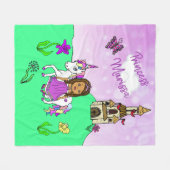 民族プリンセスとユニコーンパーソナライズされた フリースブランケット (正面(横))