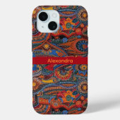 民族ボヘミアンカラフルパターン 赤 青 ゴールド Case-Mate iPhoneケース (裏面)