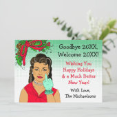 民族レトロレディが鳥のクリスマスを反転 カード (スタンド正面)