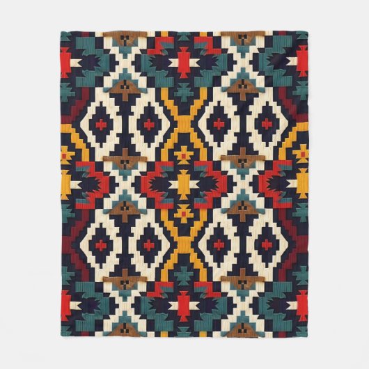 民族伝統的幾何学的パターン フリースブランケット (正面)