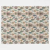 民族伝統的幾何鮮やかデザイン フリースブランケット (正面(横))