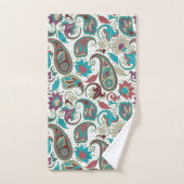 民族動機カラフルフローラペイズリーパターン バスタオルセット (ハンドタオル)