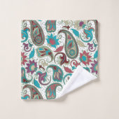 民族動機カラフルフローラペイズリーパターン バスタオルセット (ウォッシュタオル)