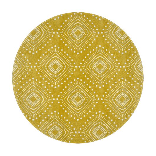 民族幾何学模様：黄金色、白 カッティングボード (正面)