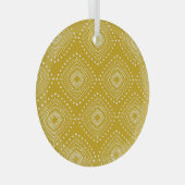民族幾何学模様:黄金色、白 ガラスオーナメント (正面右)