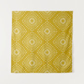 民族幾何学模様：黄金色、白 タペストリー (正面(横))