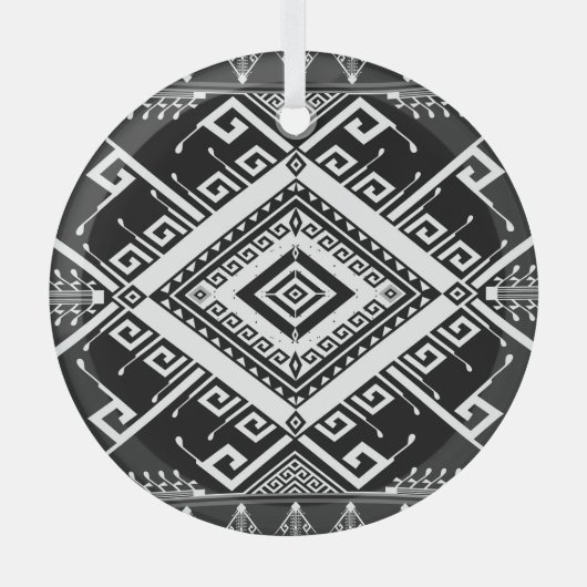 民族幾何学縁どインディアン、抽象芸術。 ガラスオーナメント (正面)