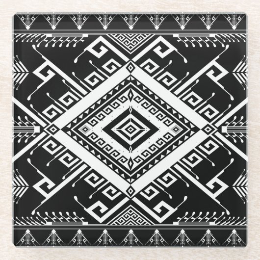 民族幾何学縁どインディアン、抽象芸術。 ガラスコースター (正面)