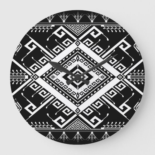 民族幾何学縁どインディアン、抽象芸術。 ラージ壁時計 (正面)