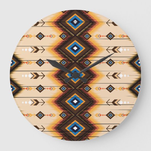 民族幾何学：抽象芸術パターンデザイン。 ラージ壁時計 (正面)