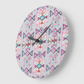 民族幾何学、水彩部族のパターン。 ラージ壁時計 (傾斜)