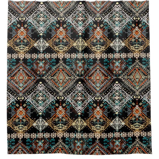 民族性ボホのシームレスなパターン。エスノオーナメント。トリブ シャワーカーテン (正面)