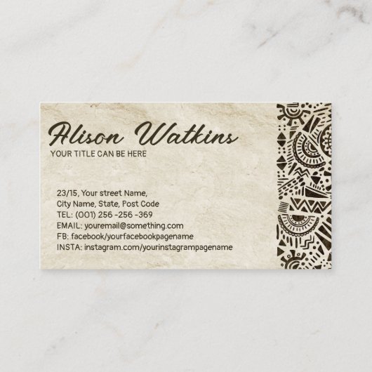 民族手描きオーナメント石のテクスチャ 名刺 (裏面)
