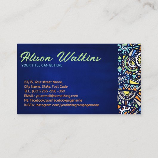 民族手描カラフルきオーナメント 名刺 (裏面)