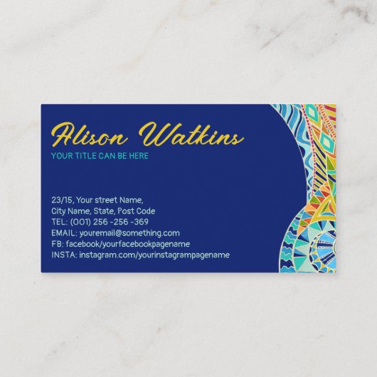 民族手描カラフルきオーナメント 名刺 (裏面)