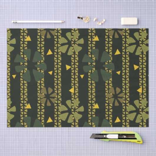 民族抽象芸術ストライプと花のパターン 薄葉紙 (クラフト)