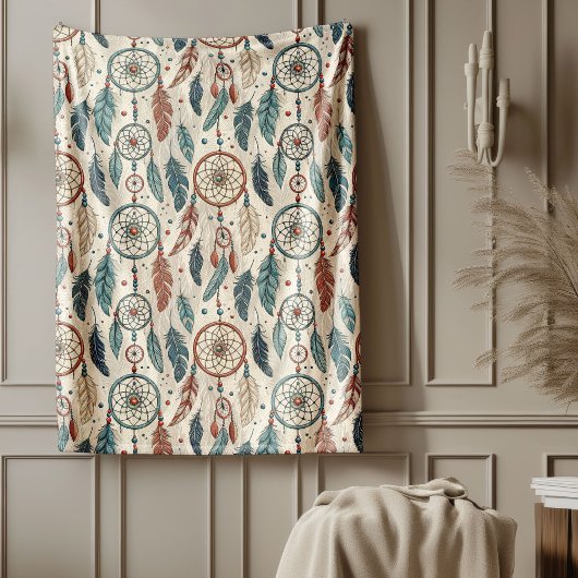 民族族伝統的の鮮やかドリームキャッチャー フリースブランケット