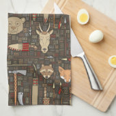 民族狩りパターン キッチンタオル (四つ折り)