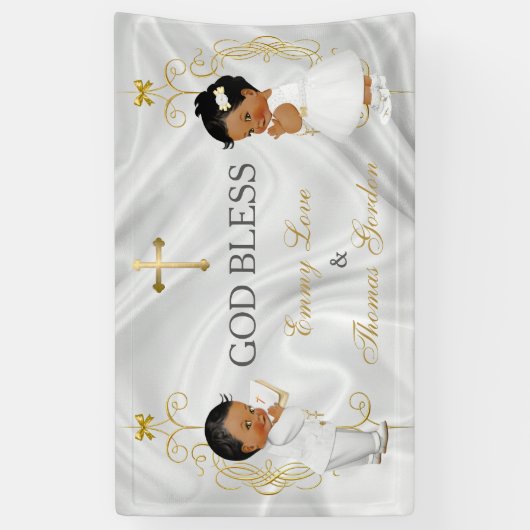 民族男の赤ちゃん及び女の子の双生児の洗礼の洗礼を施すこと 横断幕 (縦)