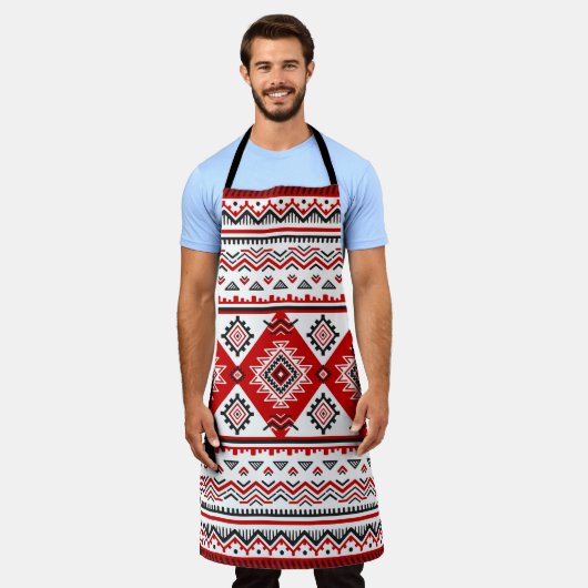民族白黒赤、ウクライナのモチーフ。 エプロン (着用した状態)