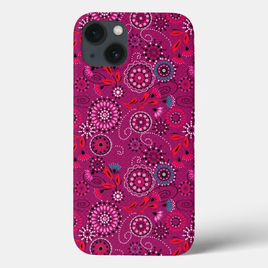 民族的な抽象フラワーパターン レトロな深紅 Case-Mate iPhoneケース (裏面)