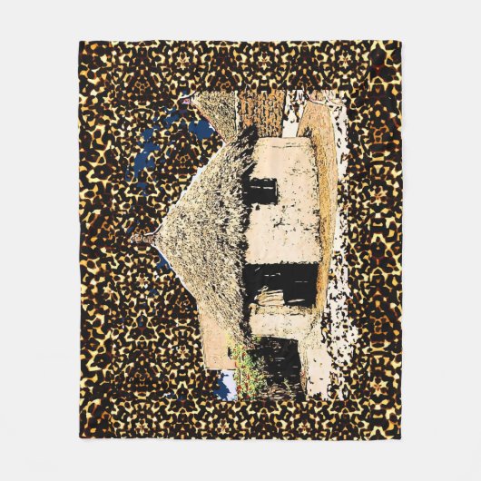 民族的な装飾を施したアフリカの家 フリースブランケット (正面)