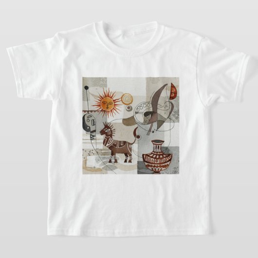 民族的な要素を取り入れた抽象画 Tシャツ (レイダウン)