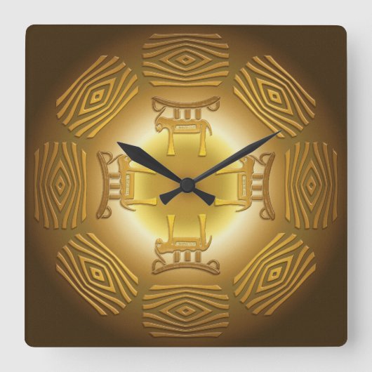 民族的な部族アフリカのパターン スクエア壁時計 (正面)