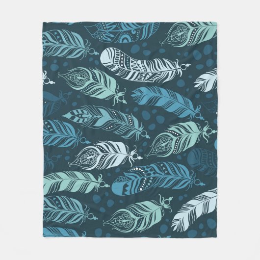 民族羽:シームレカラフルスパターン。 フリースブランケット (正面)