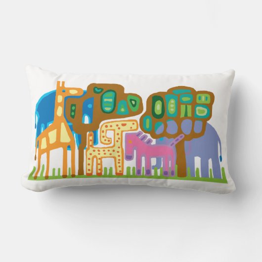 民族芸術アフリカの動物 ランバークッション (正面)