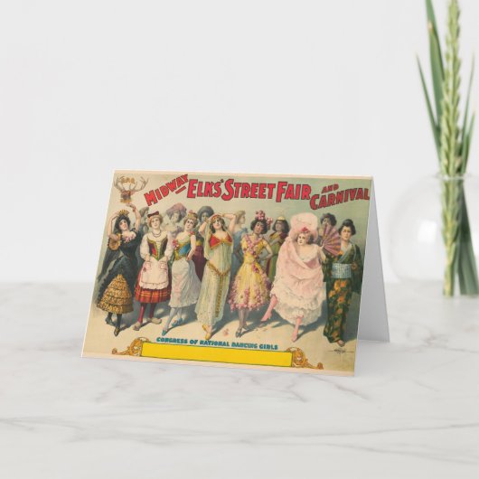 民族衣装を着た女性を描いたサーカスのポスター カード (正面)