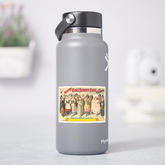 民族衣装を着た女性を描いたサーカスのポスター シール (HydroFlask)