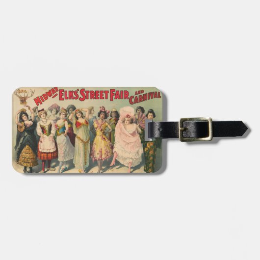 民族衣装を着た女性を描いたサーカスのポスター ラゲッジタグ (正面横)