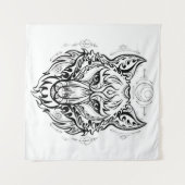 民族装飾を施したオオカミの頭 タペストリー (正面(横))