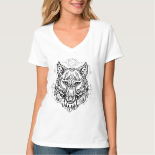 民族装飾を施したオオカミの頭 Tシャツ