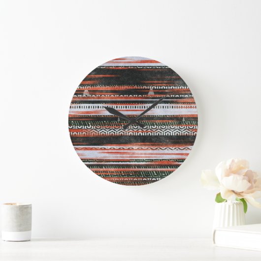 民族部族ストライプのデザイン:ラグ。 ラージ壁時計 (ホーム)