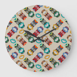 民族部族マスク ラージ壁時計