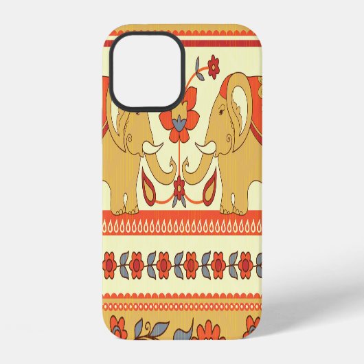 民族風の象と花のシームレスパターン iPhoneケース (裏面)