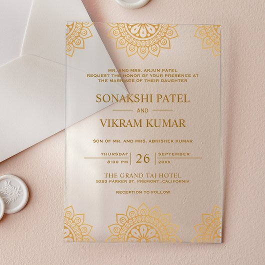 民族風ブラウンマンダラ インドの結婚式 アクリル招待状