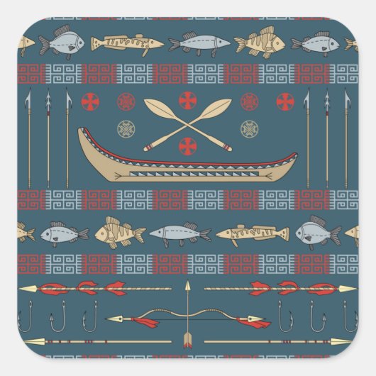 民族魚釣りパターン スクエアシール (正面)